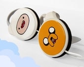 Adventure Time handpainted clip headphones - with Finn and Jake - white orange
