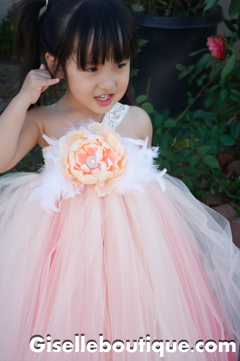 Flower girl dress Peach with Coral Underlay Tutu Dress. baby tutu dress, toddler tutu dress, wedding, birthday, Newborn, 2t,3t,4t,5t
