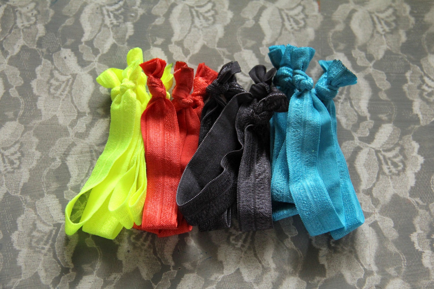 Set of TEN No Dent Hair Ties, won't leave a kink, Ultra Soft and stretchy, doubles as Bracelet, ponytail holder, No Fray, HEAT SEALED