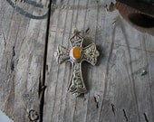 Silver and stone Cross Necklace
