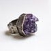 Druzy Amethyst Sterling Silver Ring- OOAK Rough Amethyst Hammered Big Ring-Raw Druzy Amethyst Oxidized Ring- Dark Romantic- Size 7.5