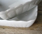 Pair of Antique White Ironstone Bowls - Square Shape - Distressed Farmhouse Style Decor -1900s - England