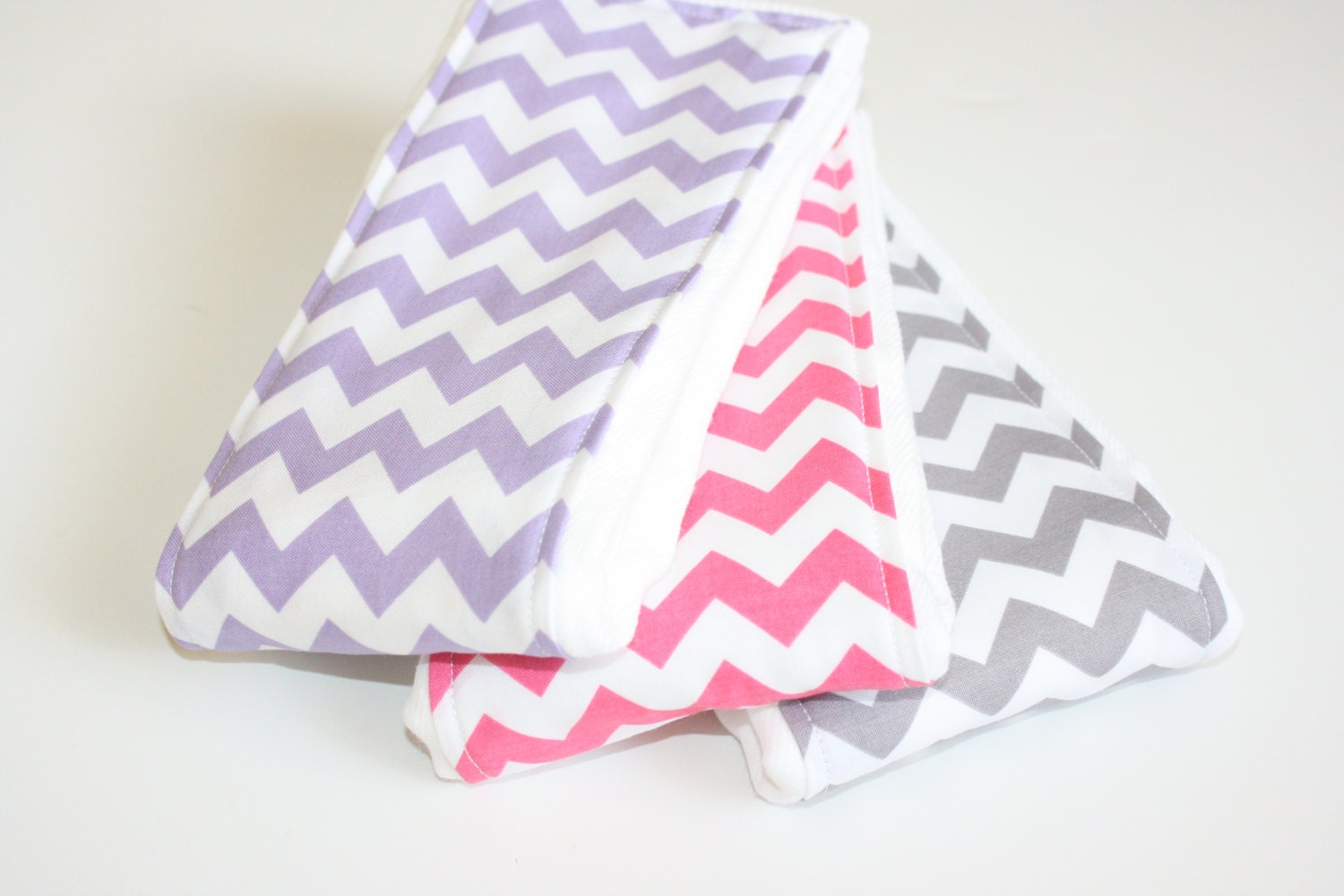 Chevron Baby Girl Burp Cloths - Set of 3 - Purple, Pink and Gray