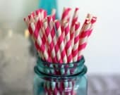 Paper Drinking Straws Bubble gum pink striped 25 straws