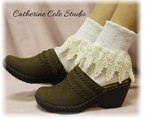 My Signature Lace Sock - venise WHITE /IVORY lace cuff sock womens - Catherine Cole Studio - Victorian lace boot socks Made In U S A (SLC2)