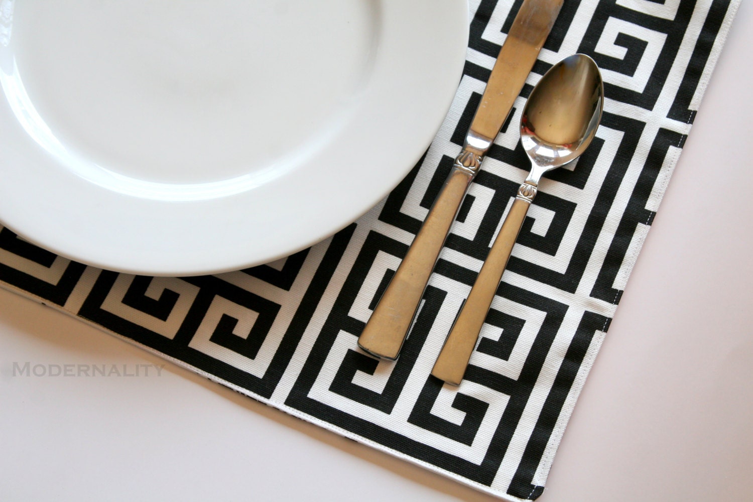 Reversible Placemats- Set of 4- Premier Prints Towers Greek Key and Black Dandelion- 13x19
