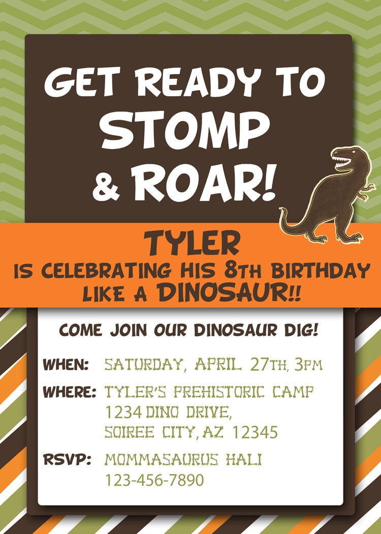 DINOSAUR INVITATION - Printable - Birthday Party Invite - Customizable - Choose from Stripes, Plaid or Chevron