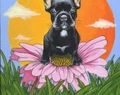 Beauty is born , within a flower. Original Dog Painting.