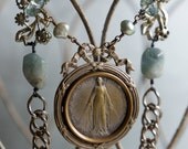 Fields of the Loire-Vintage assemblage necklace french religious pendant gemstones assemblage jewelry - by French Feather Designs.