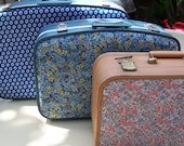 Fabric Covered Vintage Suitcase - Vintage Upcycled Luggage