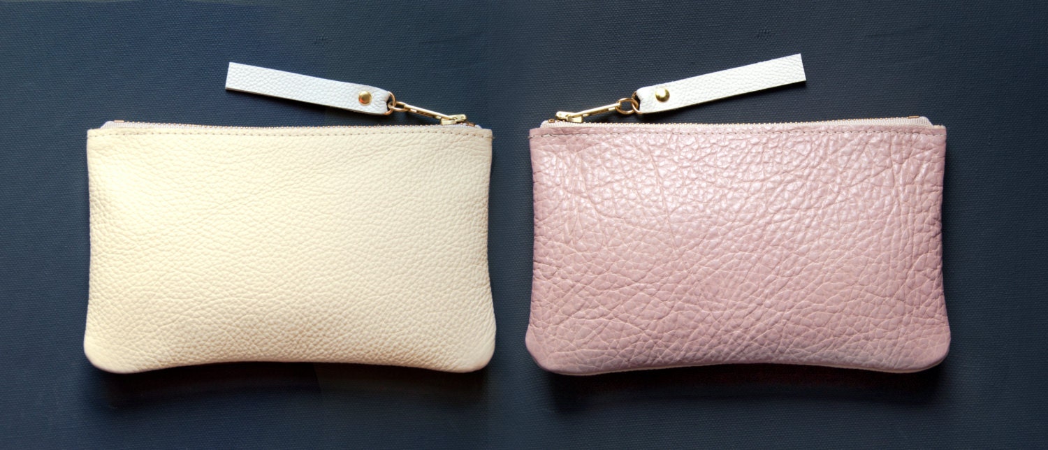SALE. PASTEL Leather Wallet. PINK and Yellow Wallet. Two Sided Leather Clutch.