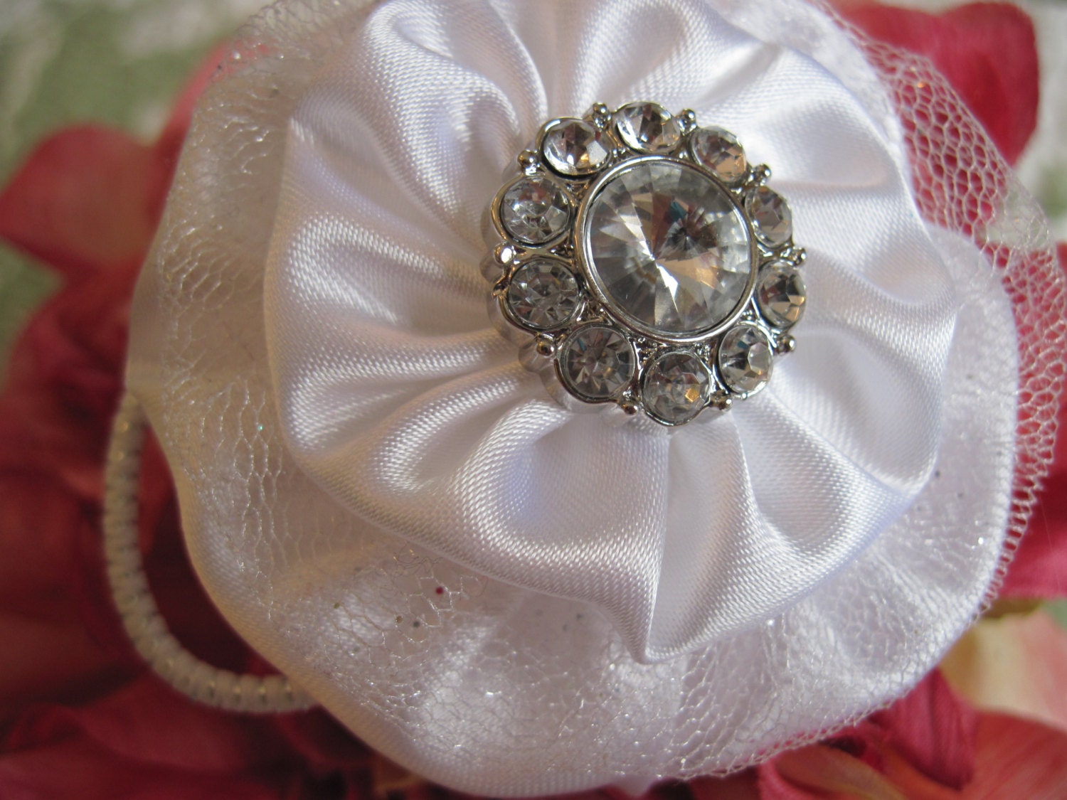 Sparkly Flower Girl Ponytail Holder, First Communion Ponytail Holder, Special Occasion Hair, Flower Girl Bow Holder