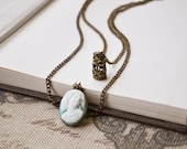 Blue Victorian Cameo and Carousel Double Layer Bronze Necklace