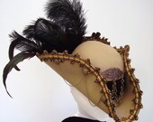 De Reggio - Beige & gold steampunk  tricorn with brass trims