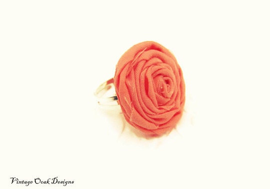 Peachy Rosé Rosette Ring, Peach Flower Ring, Peachy  Rosé Rosette Adjustable Ring, Bridesmaid Gifts, Summer Trends