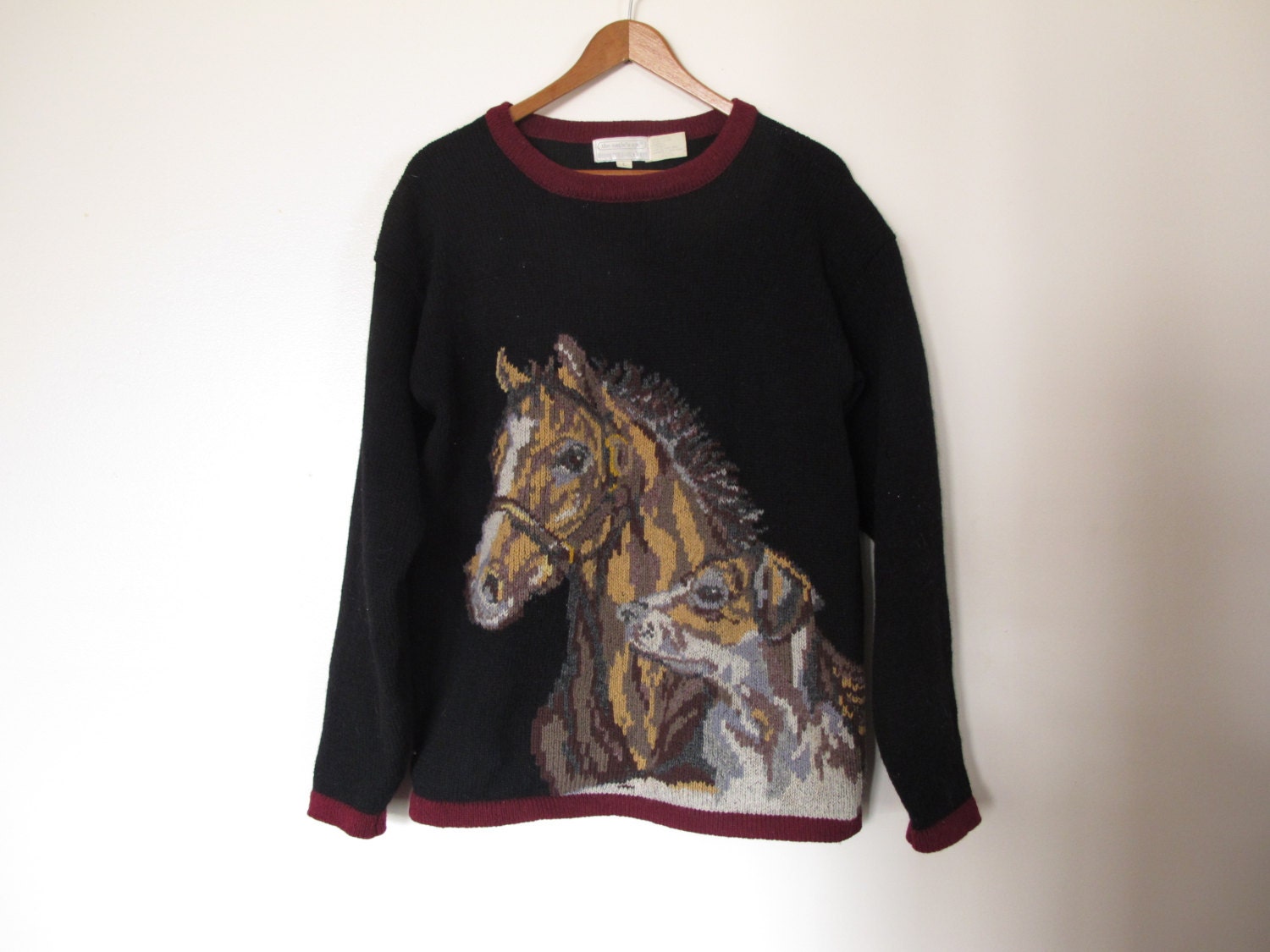 vintage horse sweater dog sweater wool animal sweater M L XL hipster ironic