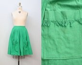 1960s skirt / HUGE POCKETS Cotton Skirt / Pleated Cotton Skirt / M