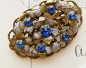 Antique Art Nouveau Blue Rhinestone Brooch