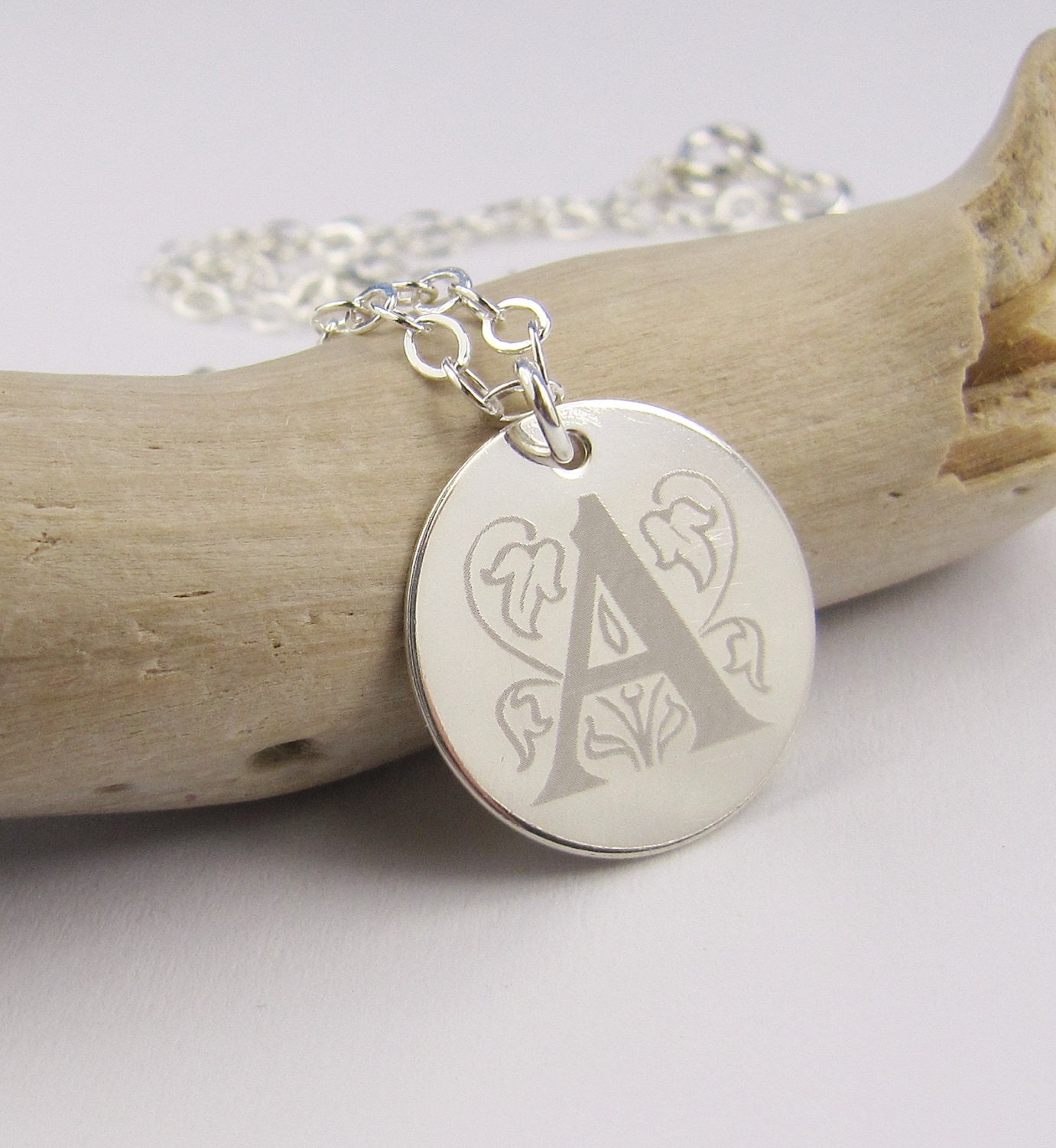 Personalized Necklace 5/8 " Round, Monogram Necklace, Engraved, Sterling Silver, Initial Jewelry, Mother's Necklace, Graduation, Bridesmaid