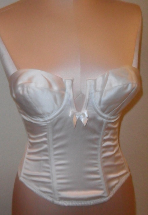 Vintage Bustier White Satin Strapless Bra 32B Corset Bridal Wedding