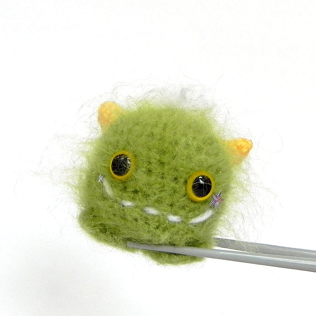 Amigurumi green furry monster MochiQtie - crochet amigurumi mini stuffed toy doll