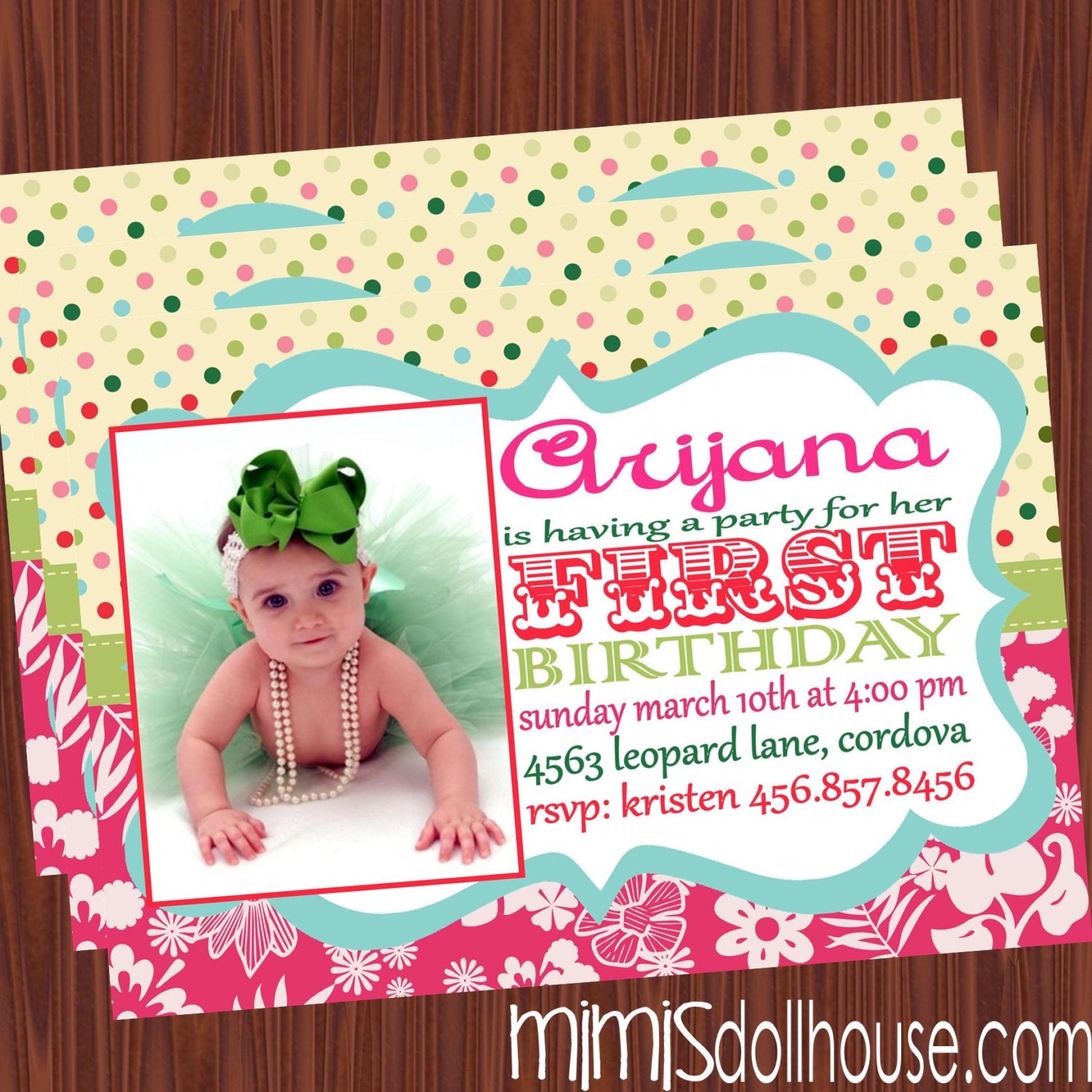 Birthday Invitation- Bright Polka Dot Invitation- Girl Birthday invitation PDF/JPEG Il_570xn