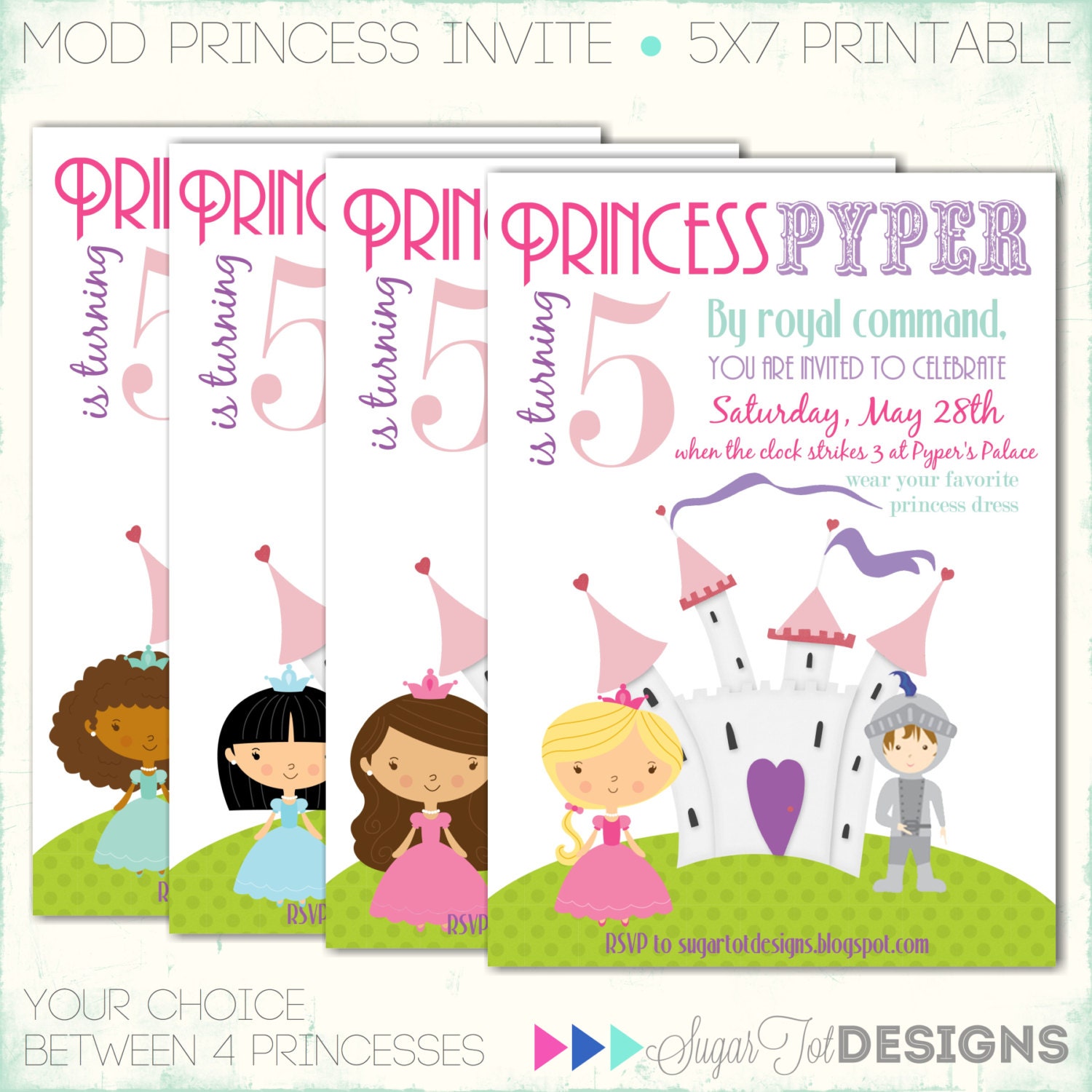 Princess Birthday Invitation, Disney Princess Birthday Party Invitation,  Princess Invite, Mod Princess Invitation - Printable