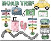 Road Trip Clipart and Graphic Set, Travel Clipart, Vacation Clipart, Summer Clipart - Digital Scrapbooking Kit