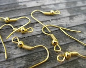 Gold French Hook Earring Wires, 18mm, Ball and Coil, 100 pairs