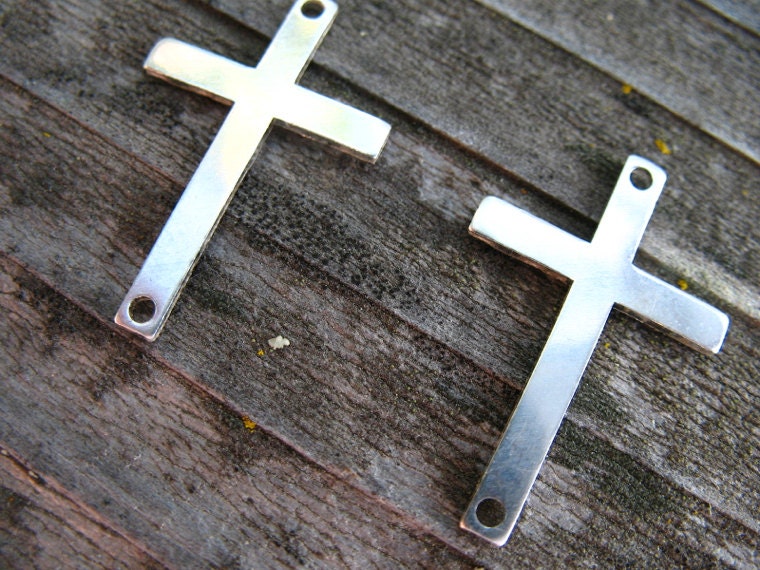 Silver Cross Connector, Sterling Silver Sideways Cross Charm, 22mm, 1 pc