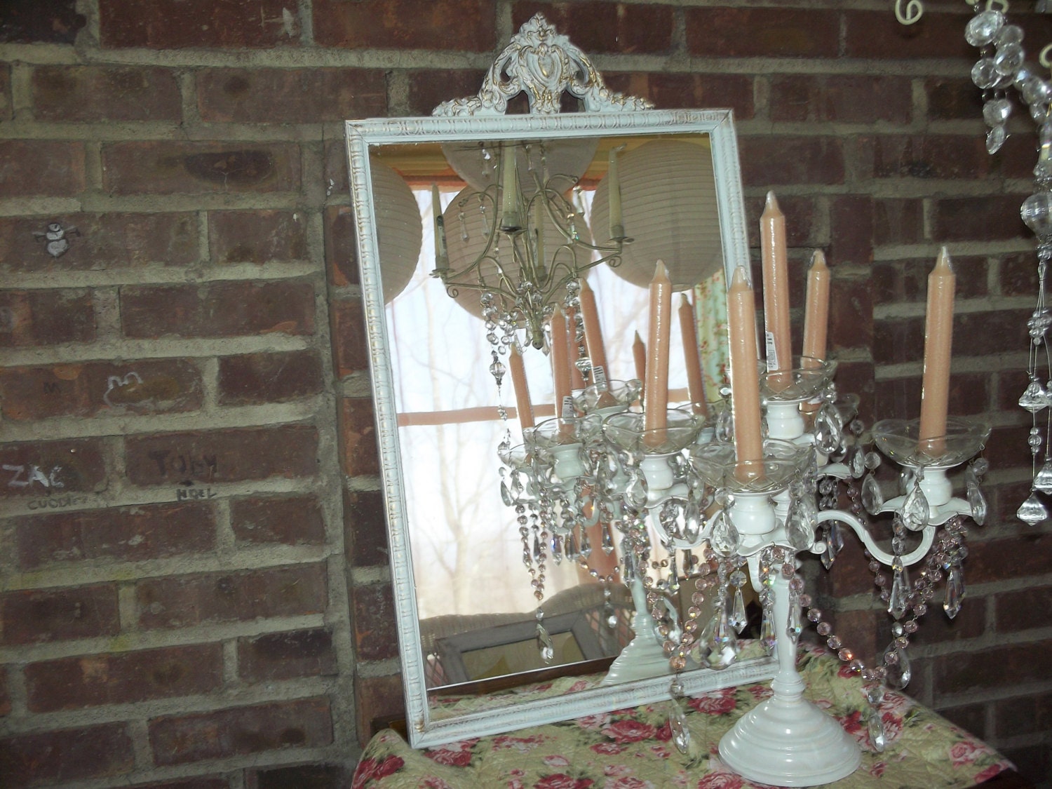 White cottage chic, Victorian, French Country, white and gold VINTAGE mirror