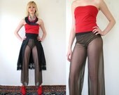 Wide leg pants from metallic brown mesh, made to order, sheer summer trousers