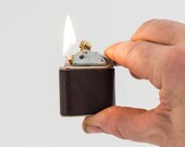Working 1930s Myon Autolux Pocket Lighter With Genuine Leather Wrap