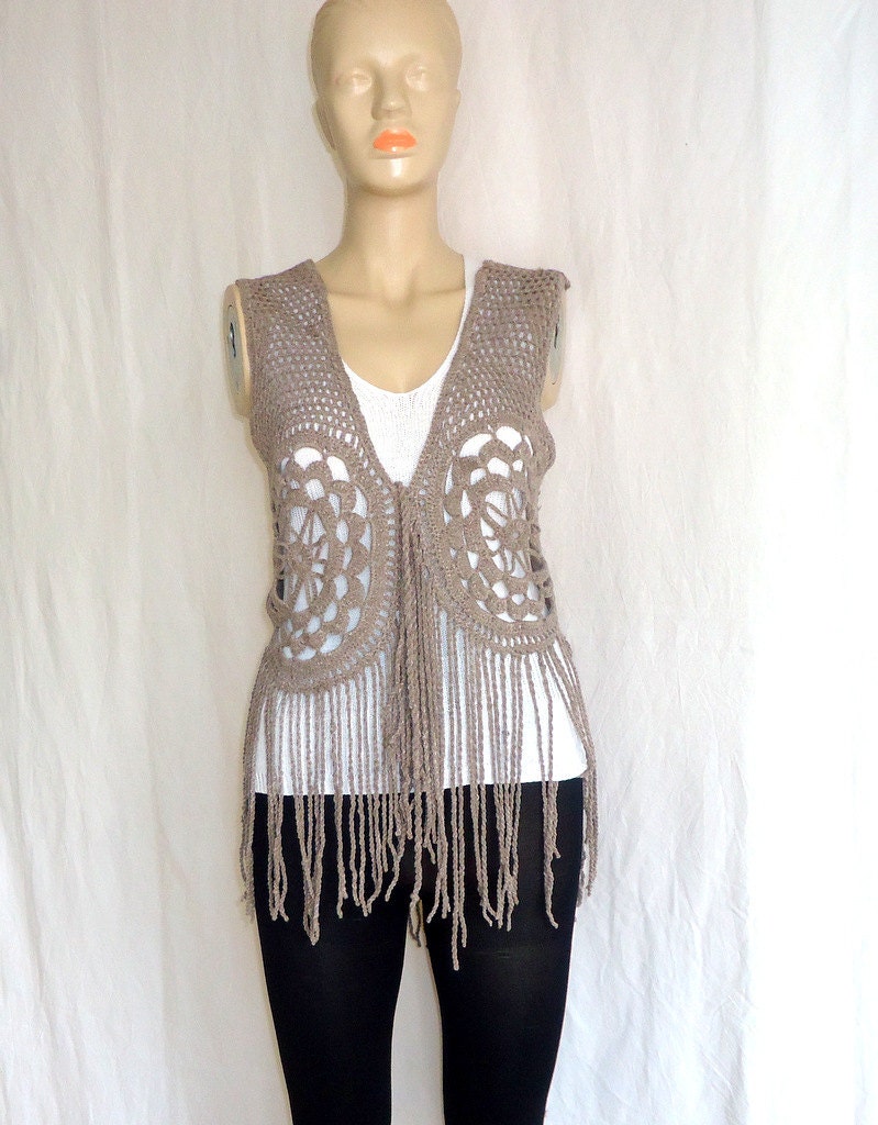 Hand made crochet vest for women,Lace pattern,Clothing woodstock fringe,Summer fashion.