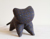 one of a kind indigo and brown handmade wool kitten plush