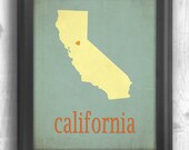 California Giclee Typographic print map art state poster wall sign choose your color - 11x14 Typography