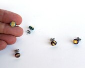fused glass single stud earring stud with 23 kt gold, turquoise blue, surgical steel back
