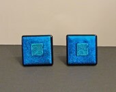 1 Dichroic Fused Glass Knob - Blue Teal Cabinet Knobs Pulls - Cabinet Hardware Fixture - Furniture Dresser