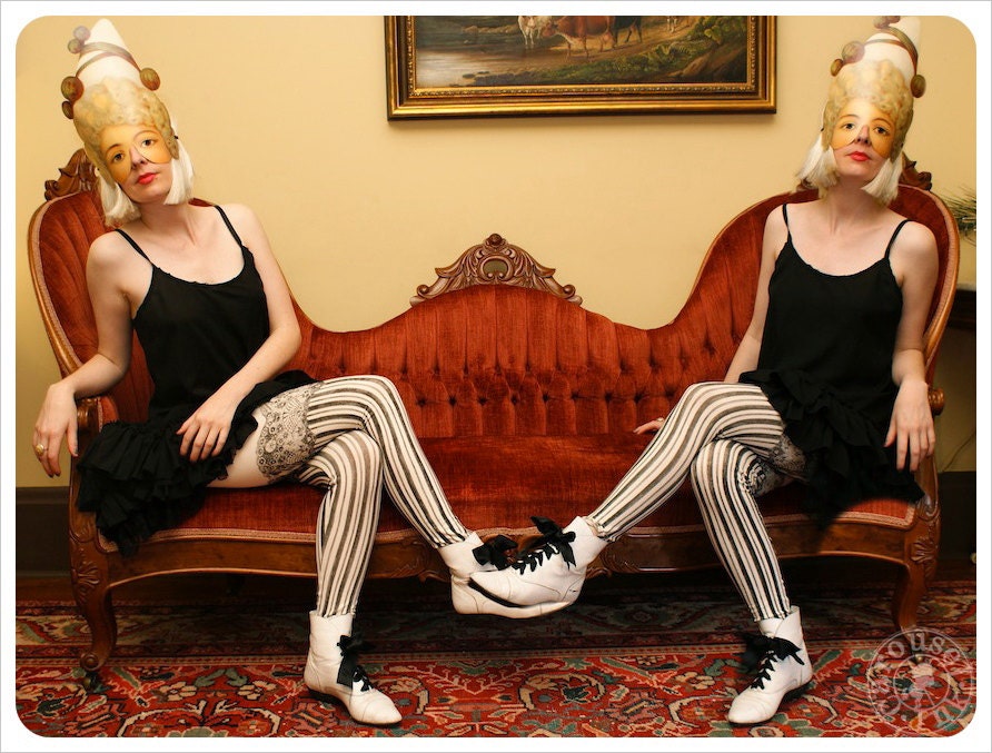 Burlesque Leggings - Womens Legging - IVORY - Garter leggings - printed Tights - Suspender tights - LARGE