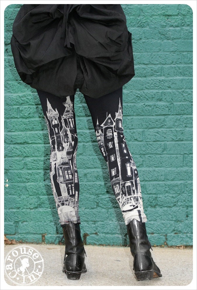 Victorian City  Leggings -  Black  Leggings - Womens leggings - MEDIUM Legging - tights