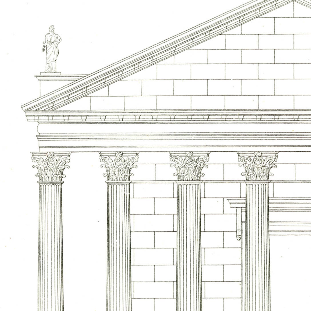 Ancient Roman Architecture 1842 Palladio Drawing Art Print, Temple of Mars, Four Books of Architecture