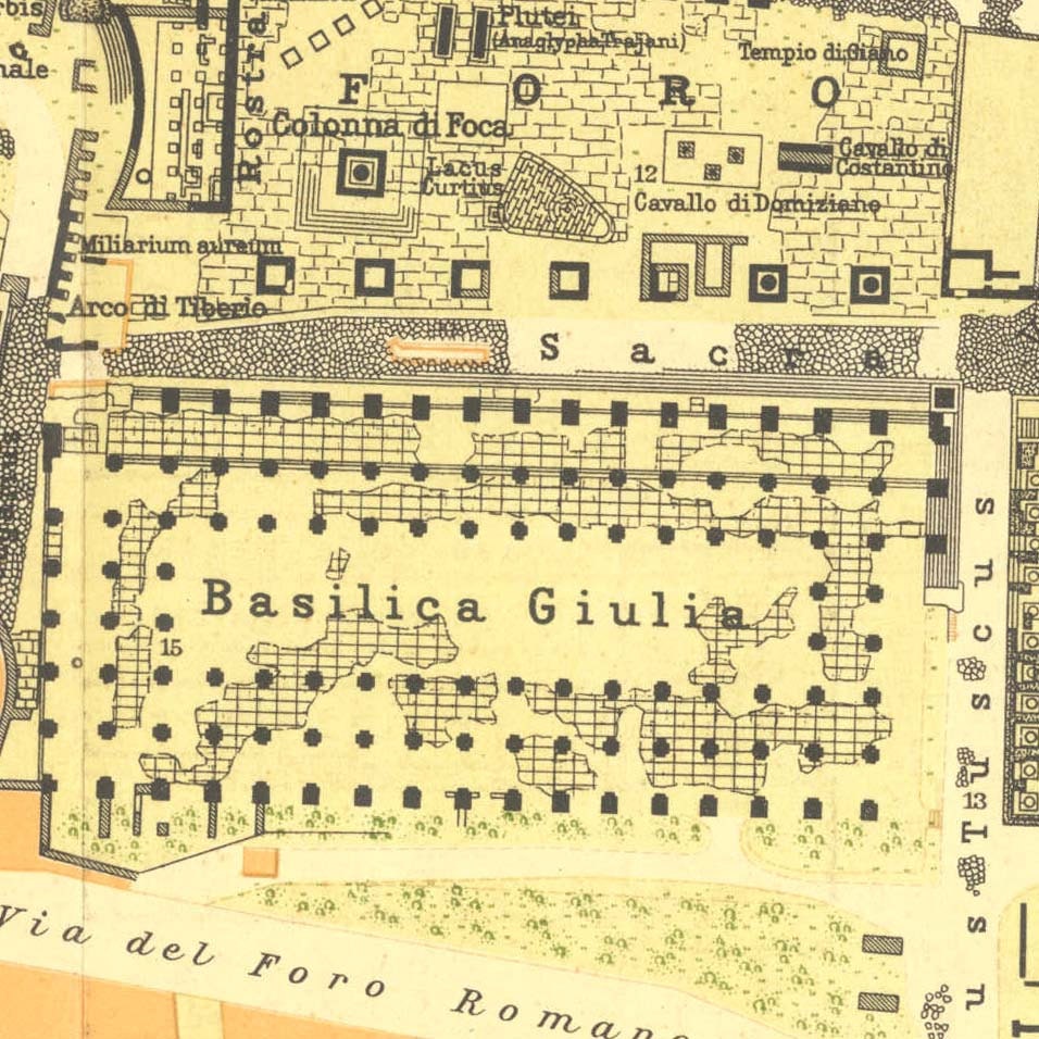 Vintage Map Roman Forum City Plan 1933 Classical Architecture Ancient Rome