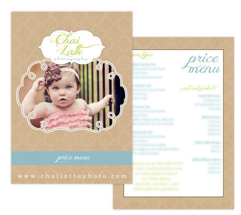 Chai Latte - 5x7 Price Menu List Template with Wording PSD Photoshop INSTANT DOWNLOAD