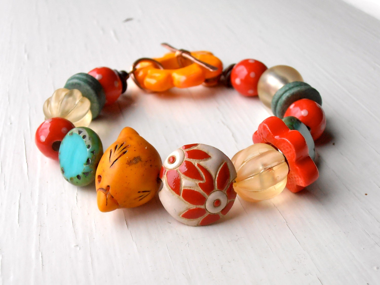Spring Scene - handmade bracelet, bead bracelet, yellow bracelet, bright bracelet, yellow jewellery, unique jewellery, spring colours