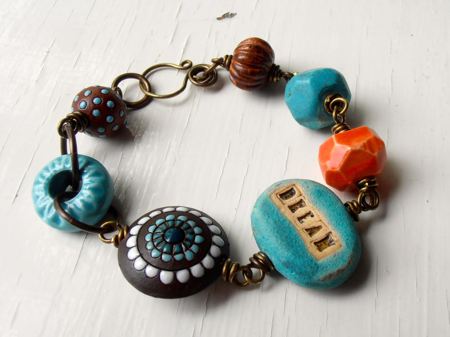 Dream High - handmade bracelet, eclectic bracelet, blue bracelet, coral bracelet, turquoise jewelry, handmade jewelry, handmade jewellery