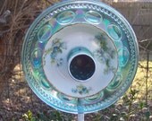 Turquoise Carnival Glass Garden Flower