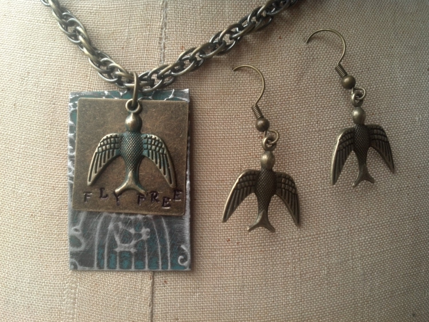 Soaring Sparrow Earrings. Brass Flying Bird Earrings. Necklace To Match Is on Another Listing.