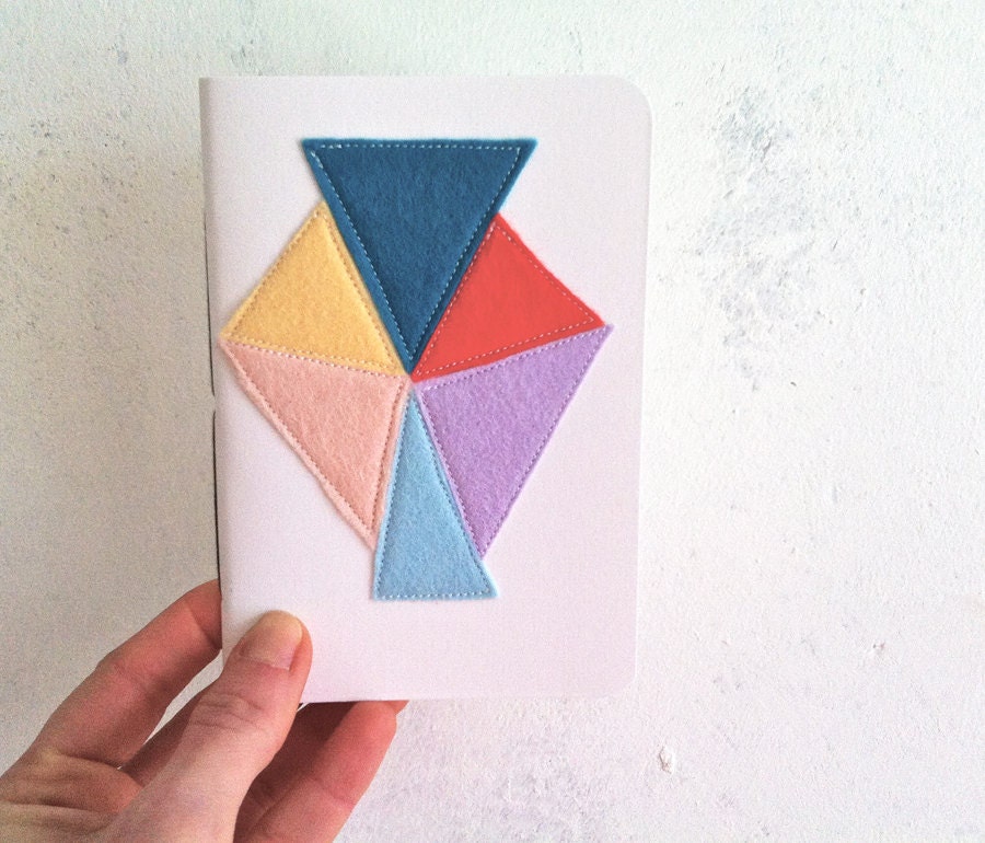 A6 Notebook hand bound with stitched felt motif / Crystal Notebook 02