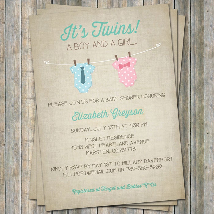 Boy/Girl Twin Onesie Baby shower Invitation, pink and blue Digital, Printable file (any colors)