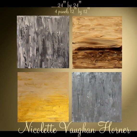 ABSTRACT Original  4 Panel  Oil  contemporary  gallery canvas  palette knife ainting by Nicolette Vaughan Horner 24x24